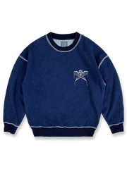 藍染めとスワローカイト刺繍が特徴のコットンスウェット