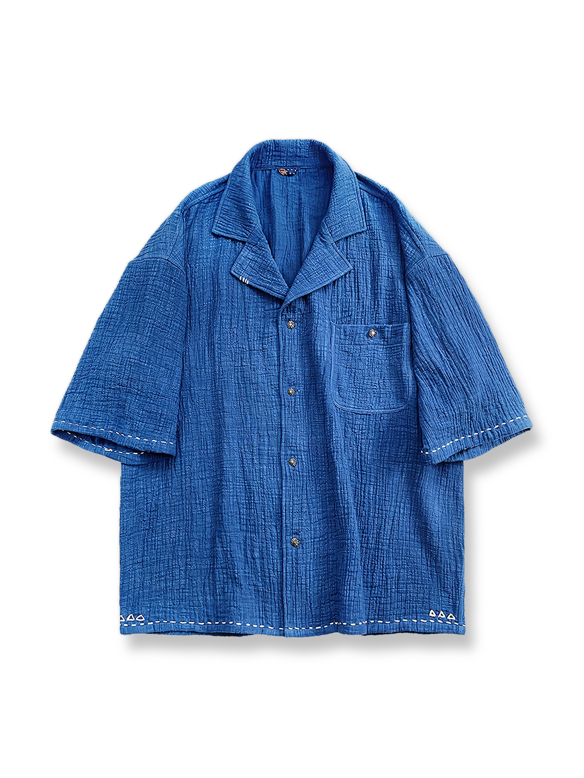 藍染め七分袖シャツの前面が見える商品画像