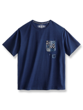 藍染めと古布ポケットが特徴のヴィンテージ風Tシャツ