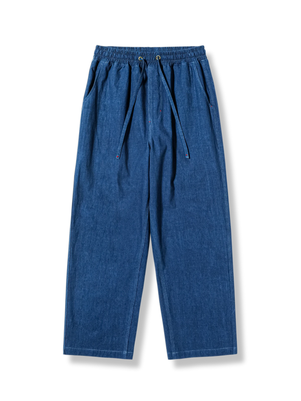 藍染めされたワイドレッグデニムパンツ
