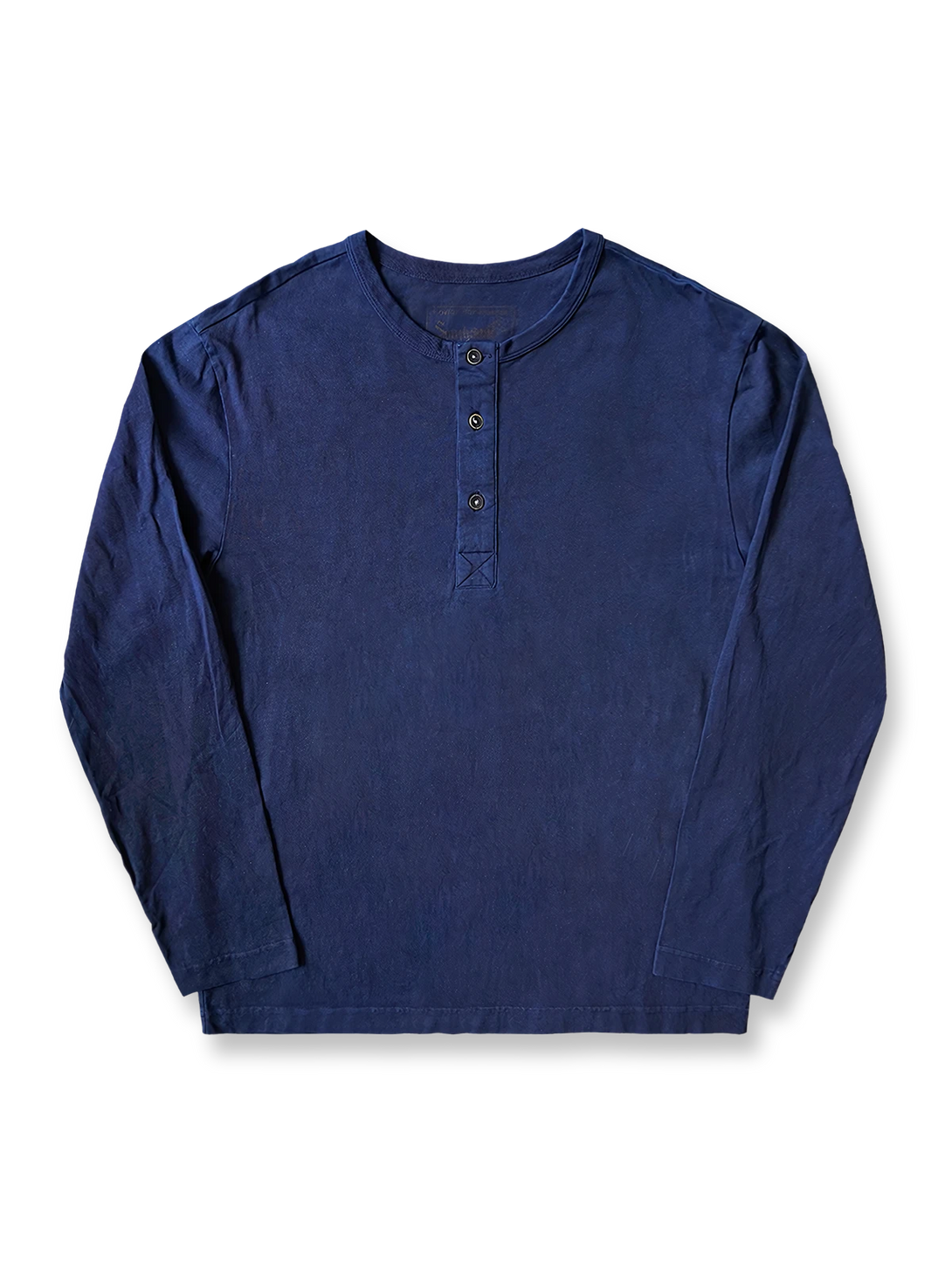 藍染めヘンリーネック長袖Tシャツの全体正面画像