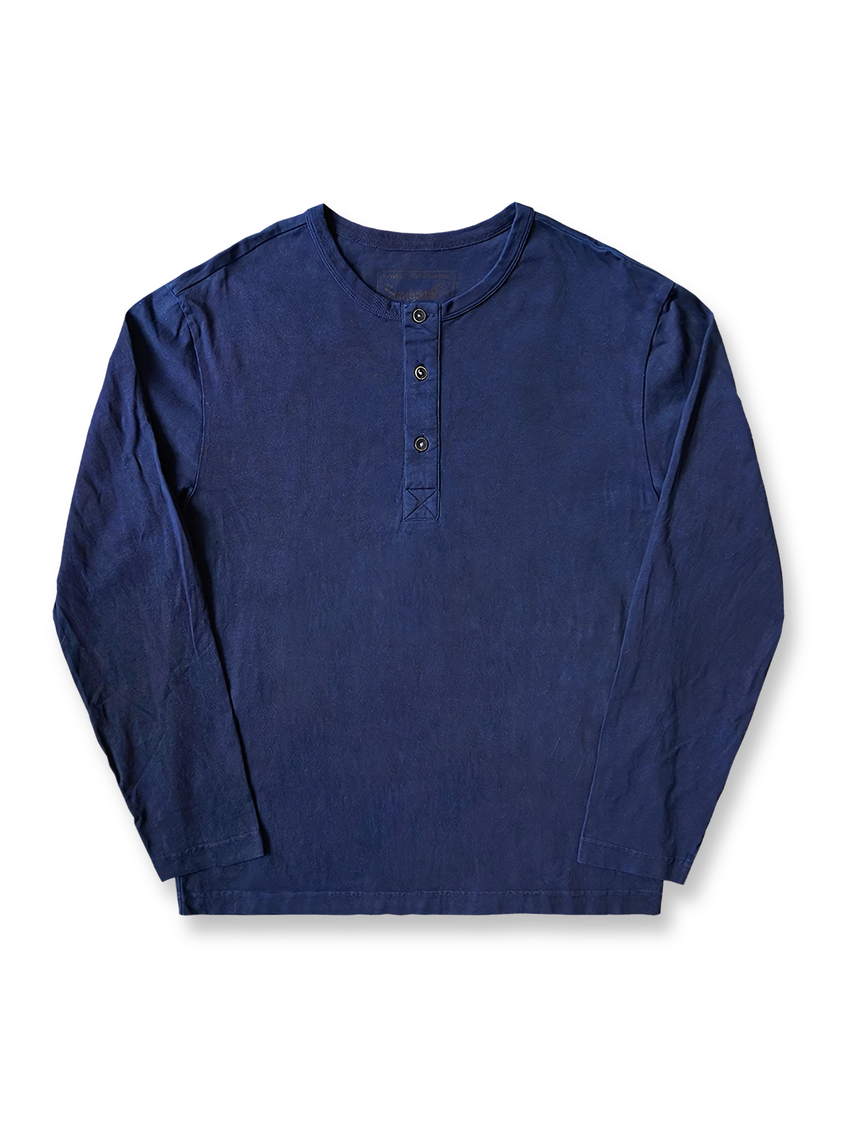 藍染めヘンリーネック長袖Tシャツの全体正面画像