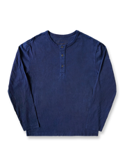 藍染めヘンリーネック長袖Tシャツの全体正面画像