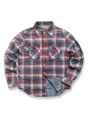 藍染めオゾンウォッシュ加工のダブルガーゼチェックシャツ。