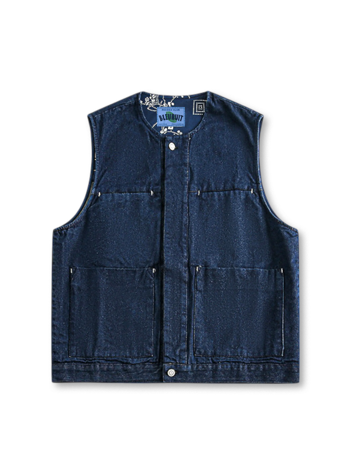 植物染めインディゴデニムとバンダナ裏地が映えるワークベスト