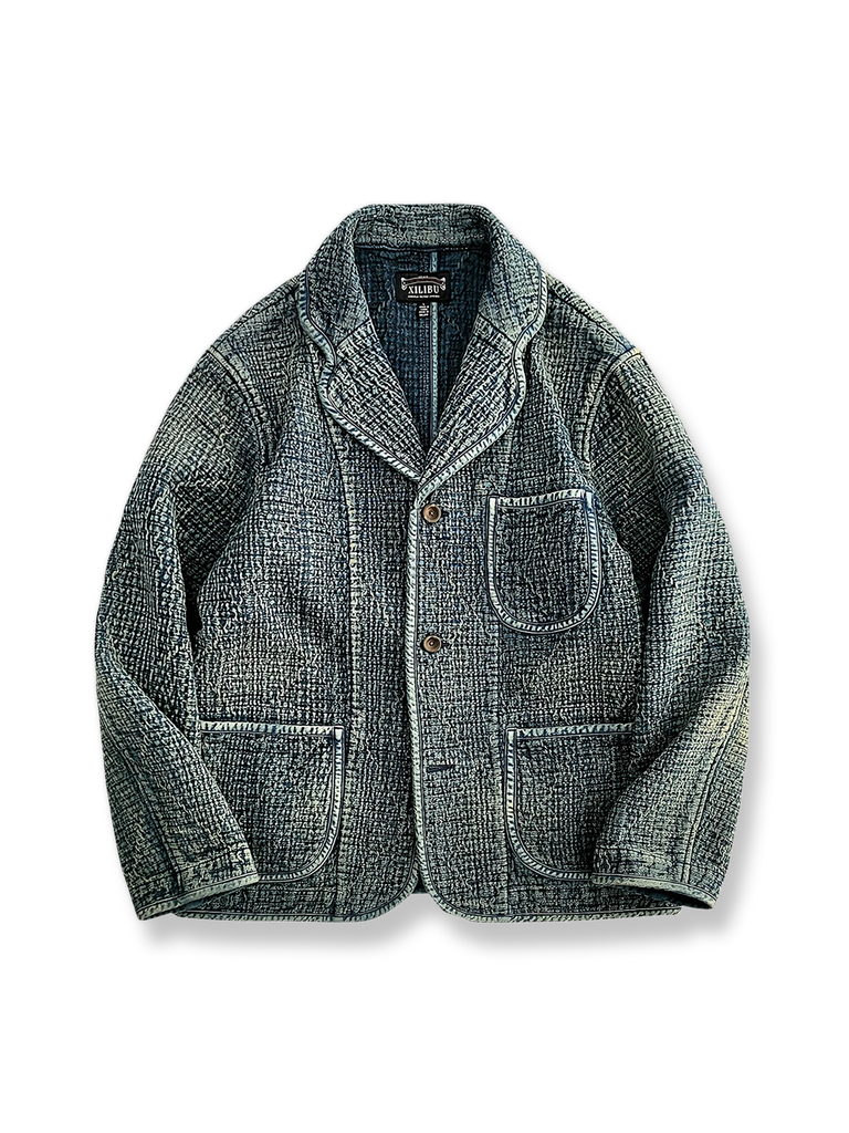 藍染刺子 拔染加工 ヴィンテージ テーラードジャケット -PESSOA CLUB