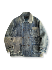 藍染め刺し子パッチワークが映えるダブルブレストジャケット