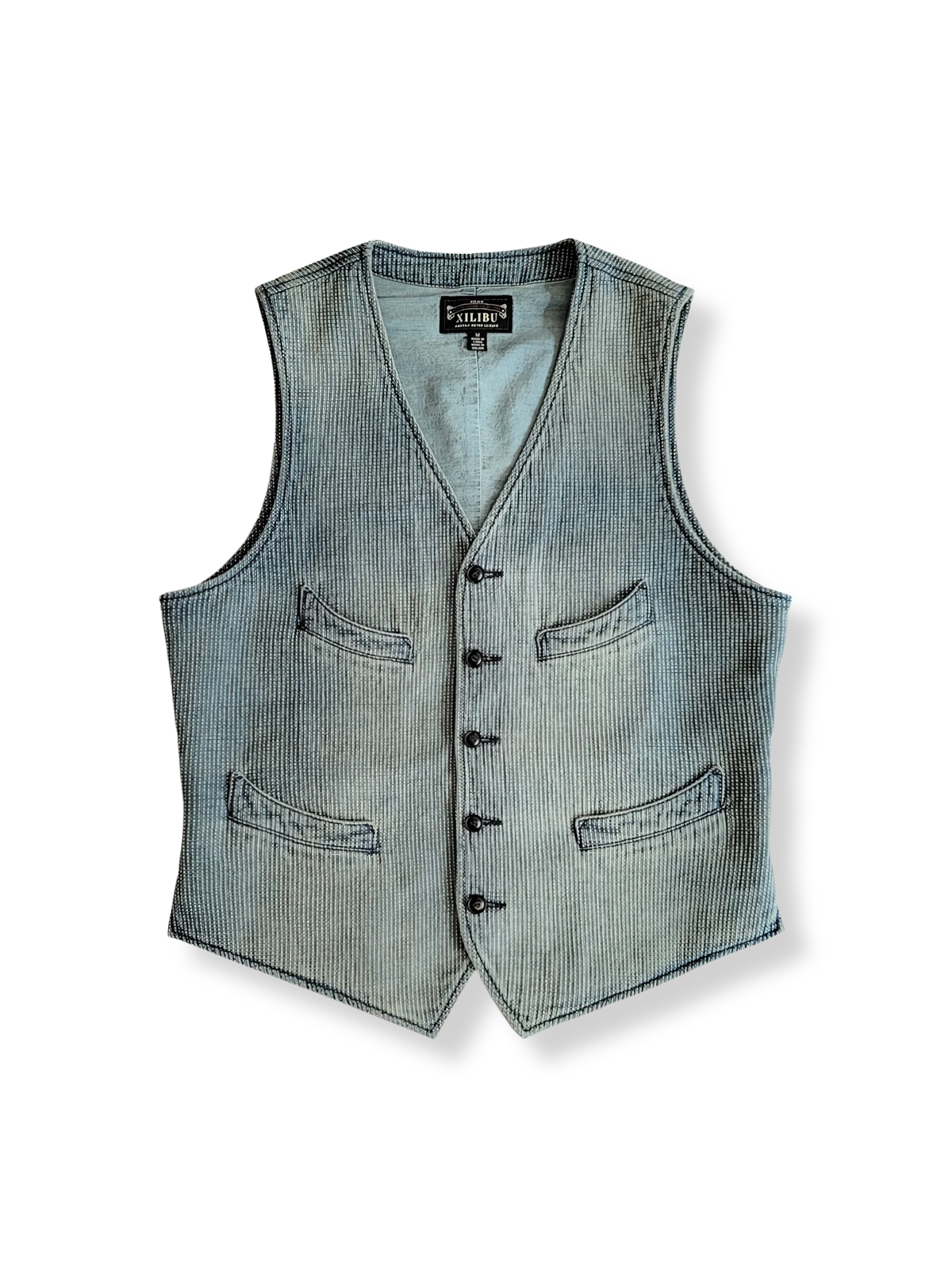 インディゴ染め刺し子Vネックベスト