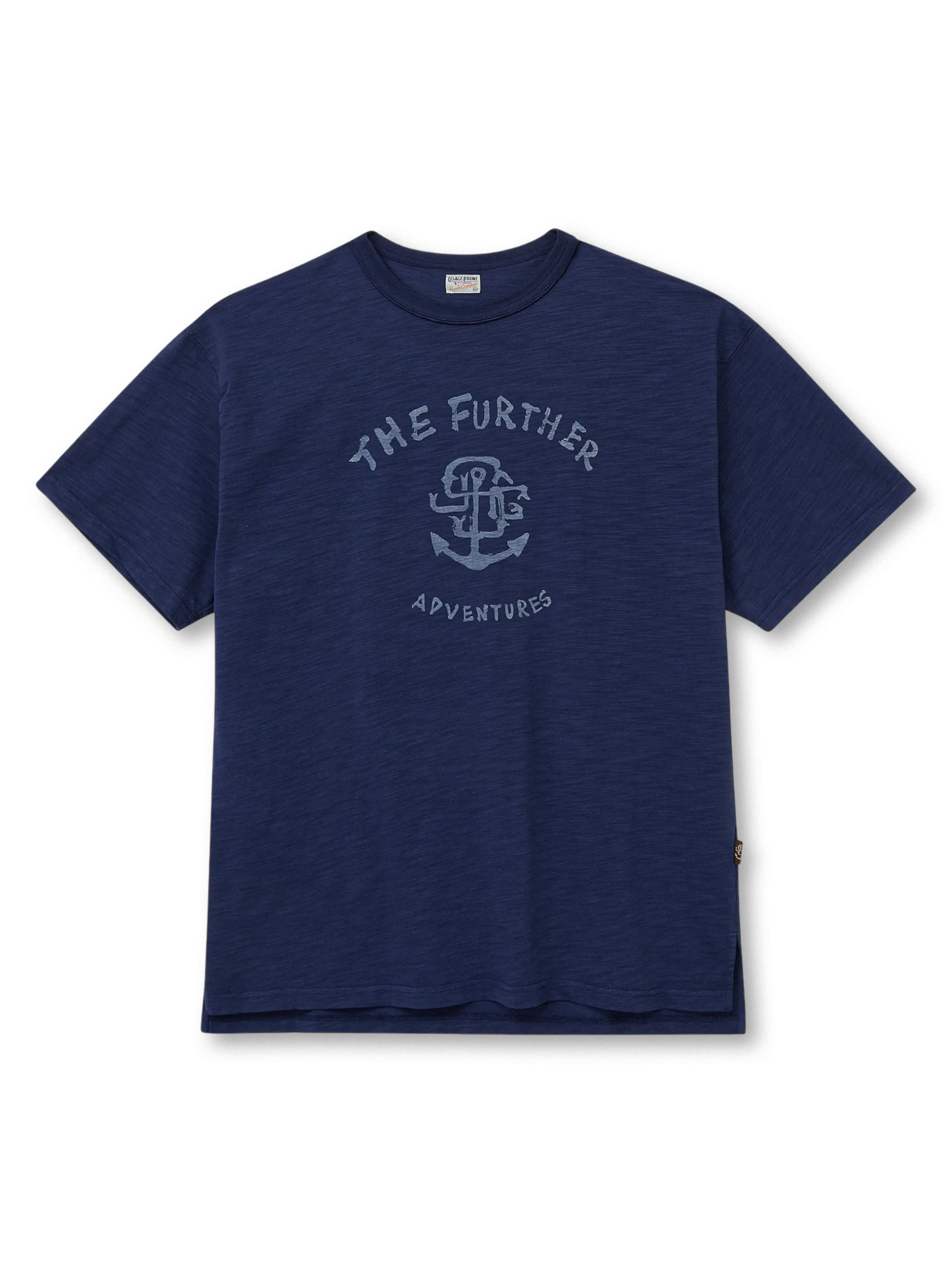 藍染スラブコットンTシャツ 手描きアンカーロゴ（浅葱＆紺藍）