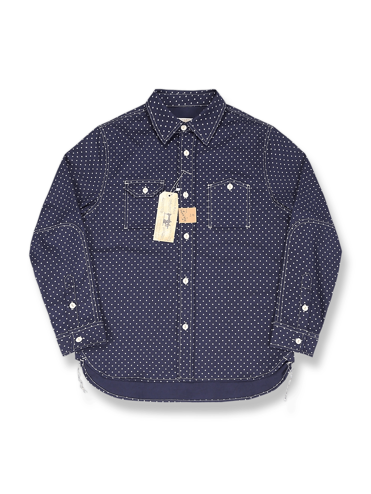 インディゴ抜染で五角星柄を施したワークポケット長袖シャツ