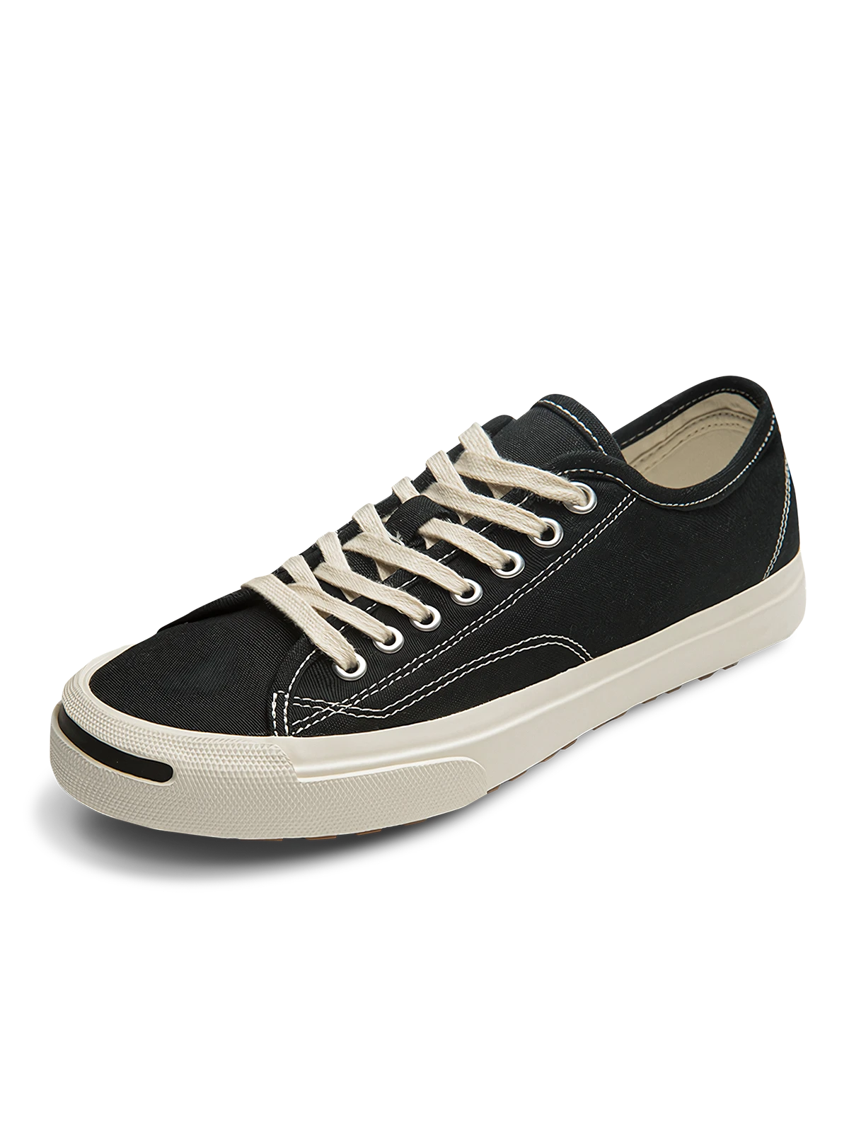 スマイルデザイン入り14オンス帆布使用、特許技術で安定感を高めた男女兼用キャンバススニーカー