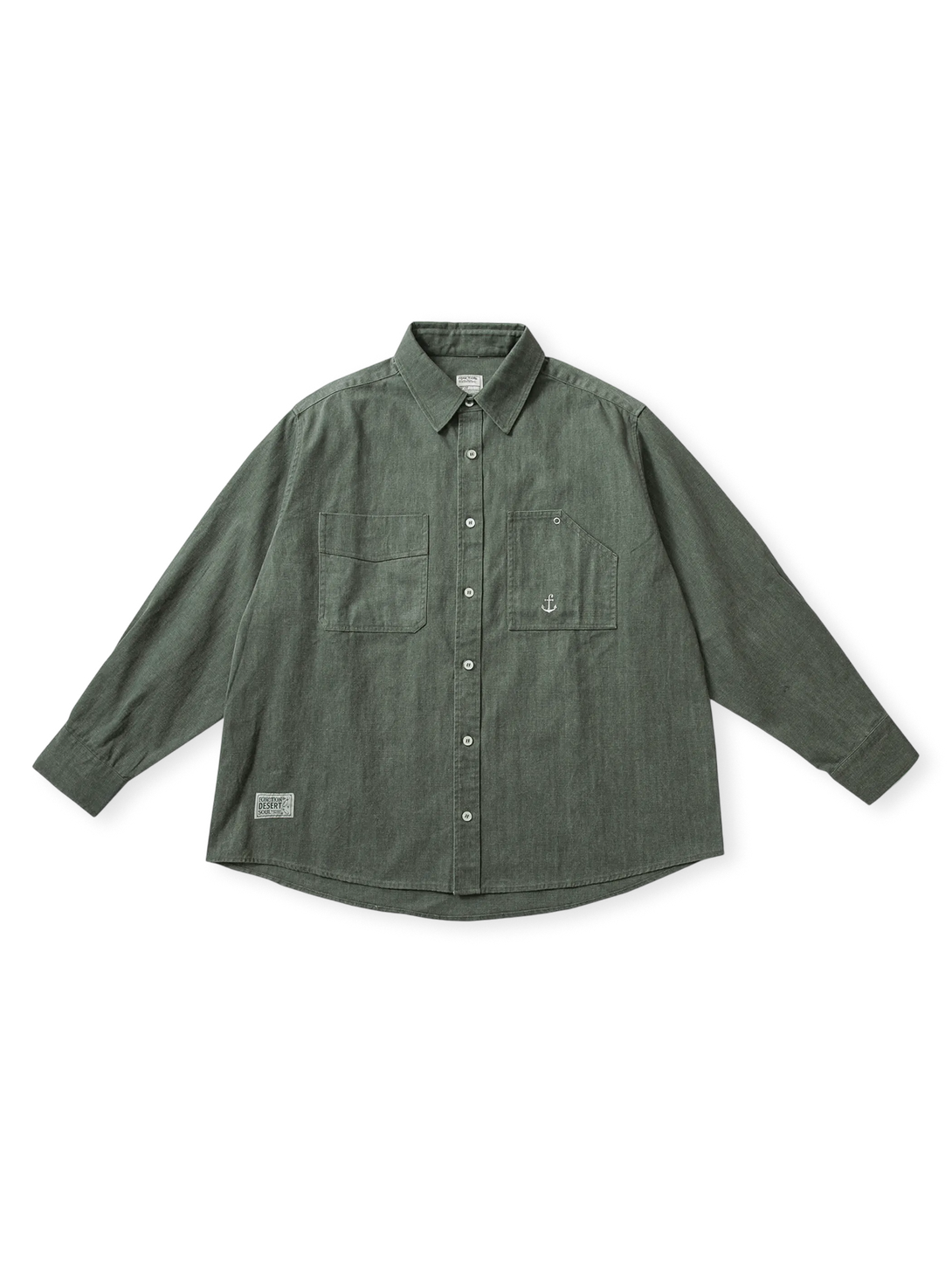 1940年代着想の日本製310gヘリンボーンコットン使用CPOシャツ。非対称ポケットとYKK五爪ボタン付き。