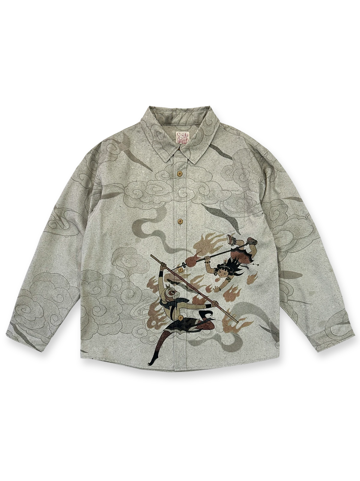 『西遊記』をテーマにした高精細プリントのコットンシャツ