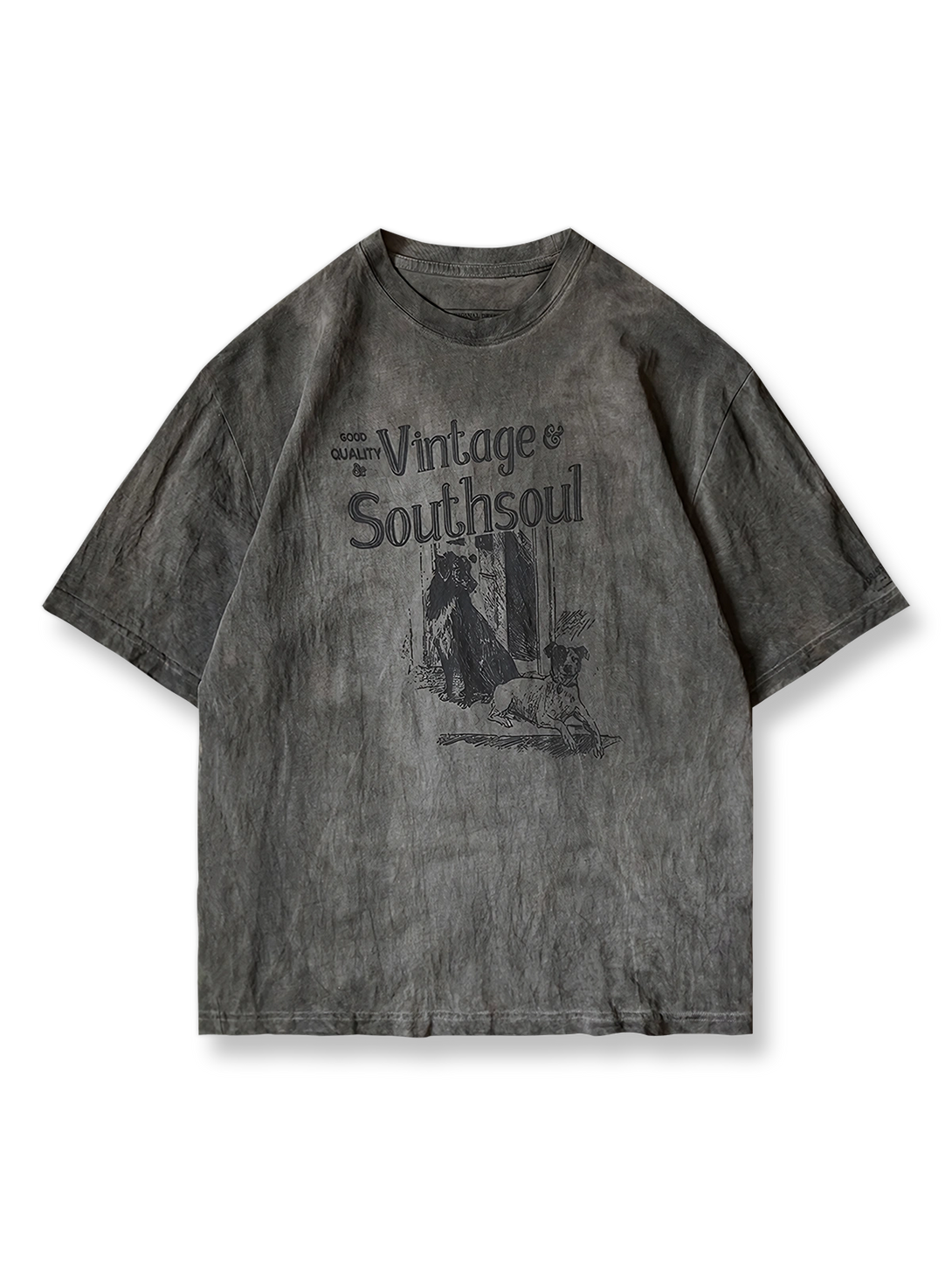 柿染めの霧がかったグレーが魅力のドロップショルダーTシャツ