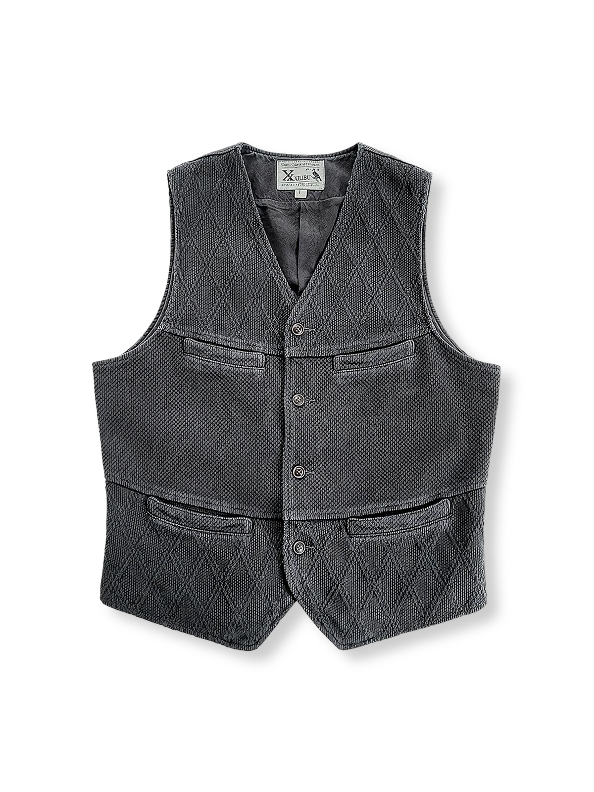 剣道刺し子生地を使用した凹凸テクスチャーのヴィンテージベスト