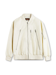 象牙白のL-2B型フライトジャケット、フロントジップと金属ジップポケット、左袖にコンビポケット付き