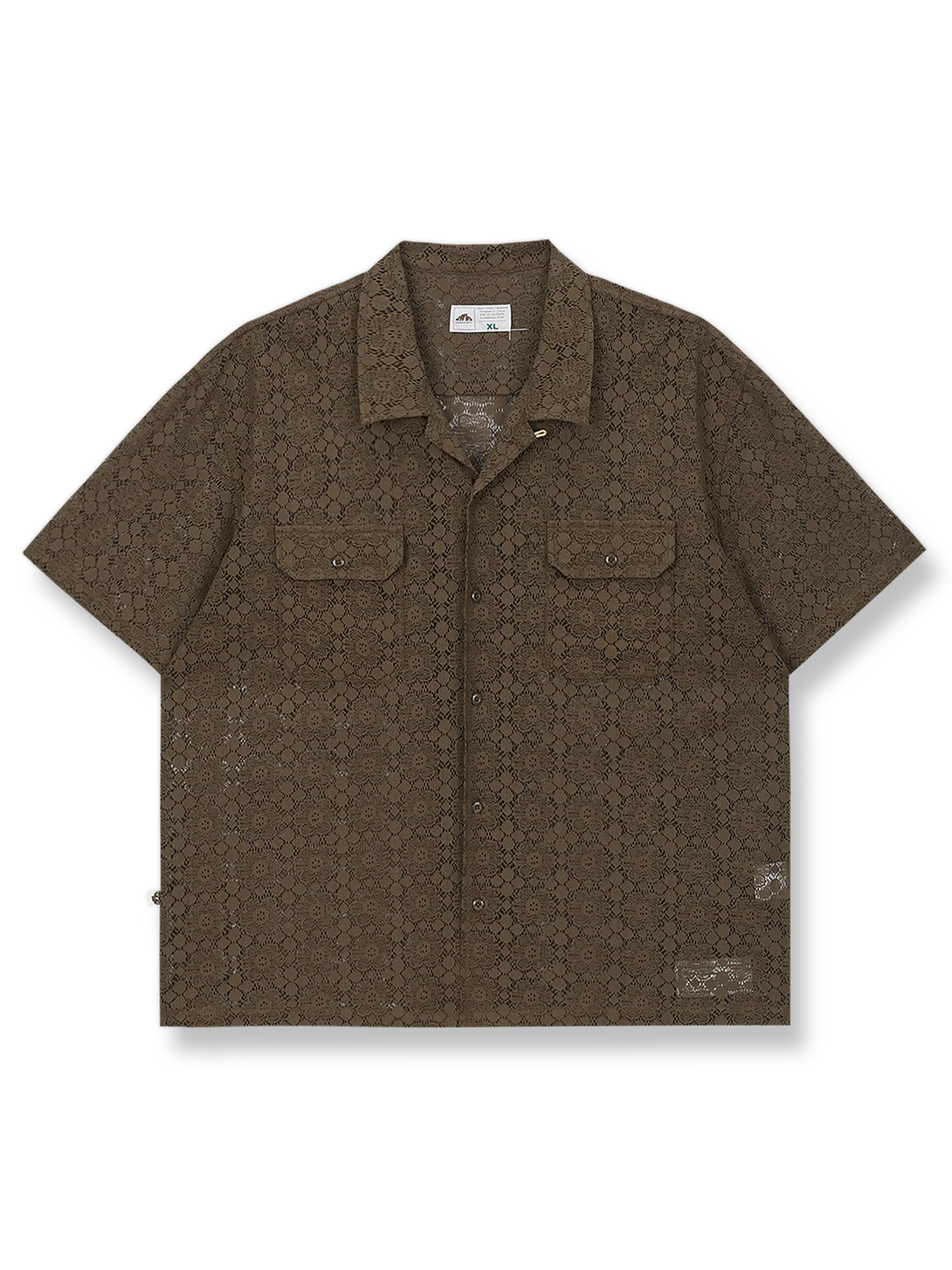 レース刺繍が施されたコットンニットシャツ。