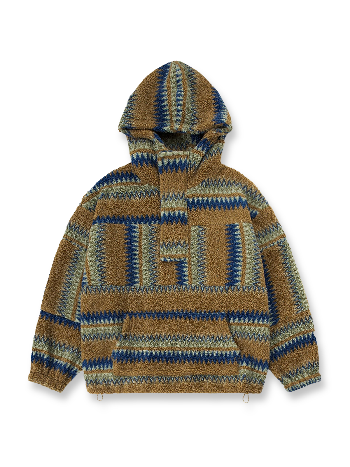 ナバホ柄とラムファー裏地が特徴のフード付きスウェット