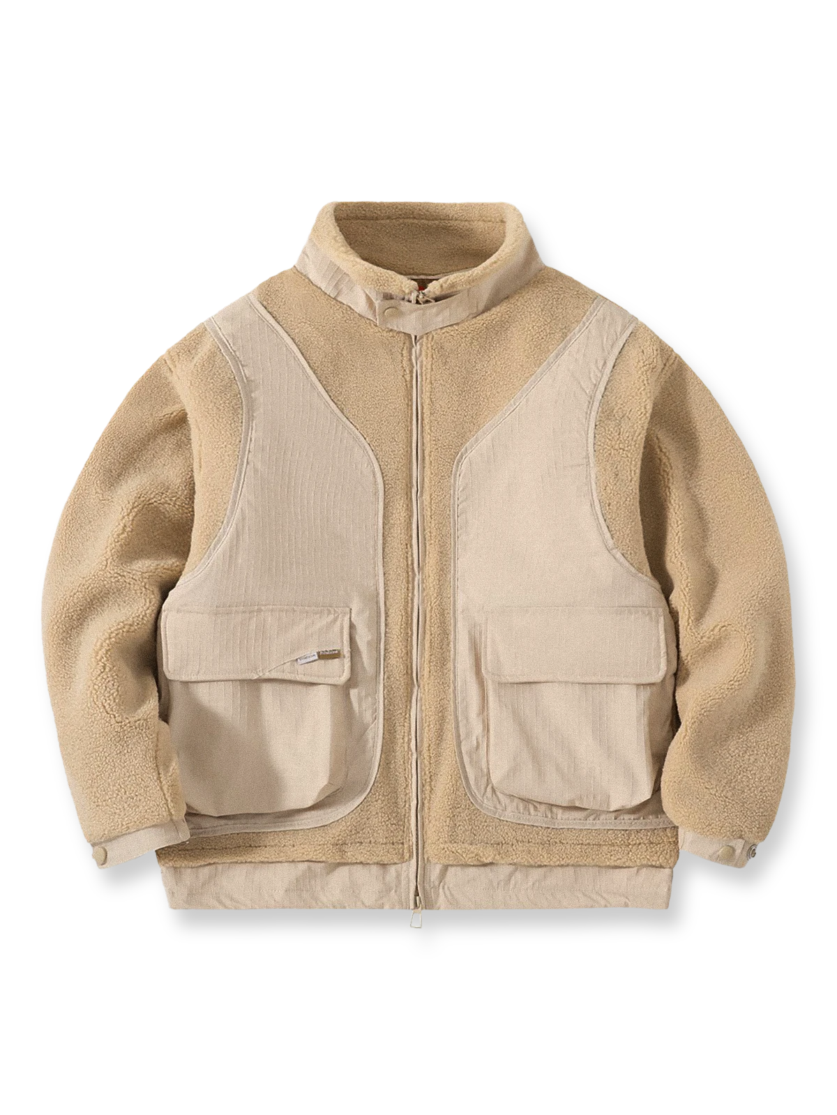 フェイクレイヤー風デザインが特徴のカラーブロック中綿ジャケット