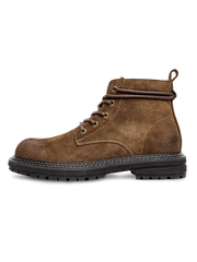 ダブルステッチダブルウェルト構造の厚底レザーハイカットイエローブーツ