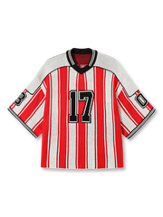  配色ラインとロゴワッペンが特徴のレジェンドナンバーベースボールニット