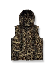 レオパード柄のフード付きダウンベスト