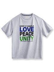 「Love Peace Unity」のレターフロッキープリント半袖Tシャツ