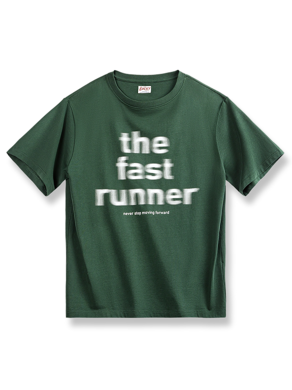 アボカドグリーン地にレタリングシャドウプリントが施された半袖Tシャツ