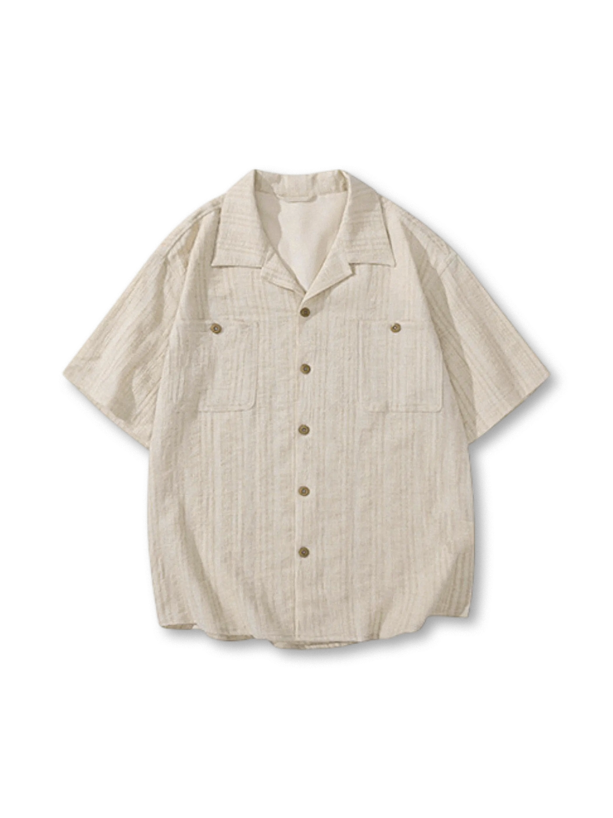 キューバカラーの美しいシルエットとリネン混ジャガード織りが特徴の軽量オープンカラーシャツ