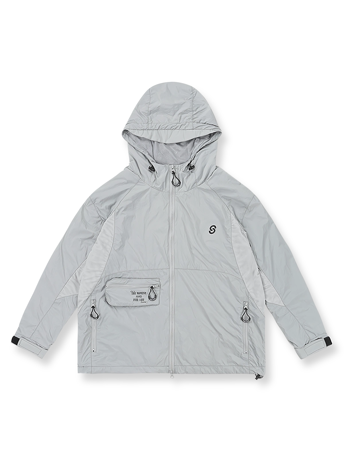  軽量多ポケットフード付きサンプロテクションジャケット。