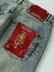 限定蛇毒シグネチャー赤耳デニムワイドパンツ