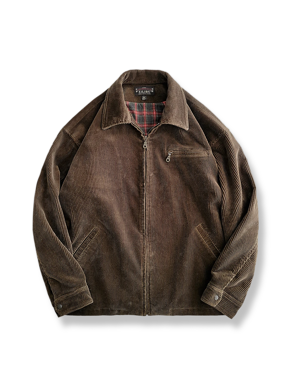 裏地にチェック柄を配したコーデュロイワークジャケット