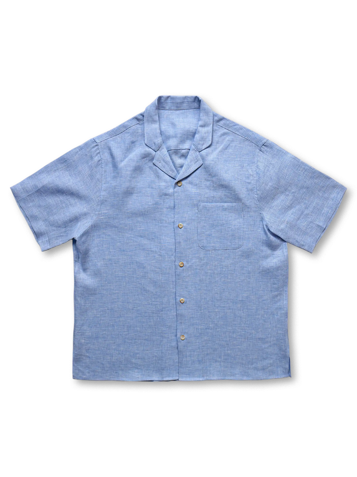 メンズリネンチェック柄 小古巴襟 半袖シャツ 夏用リゾートカジュアル