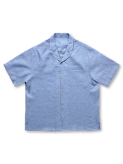 メンズリネンチェック柄 小古巴襟 半袖シャツ 夏用リゾートカジュアル