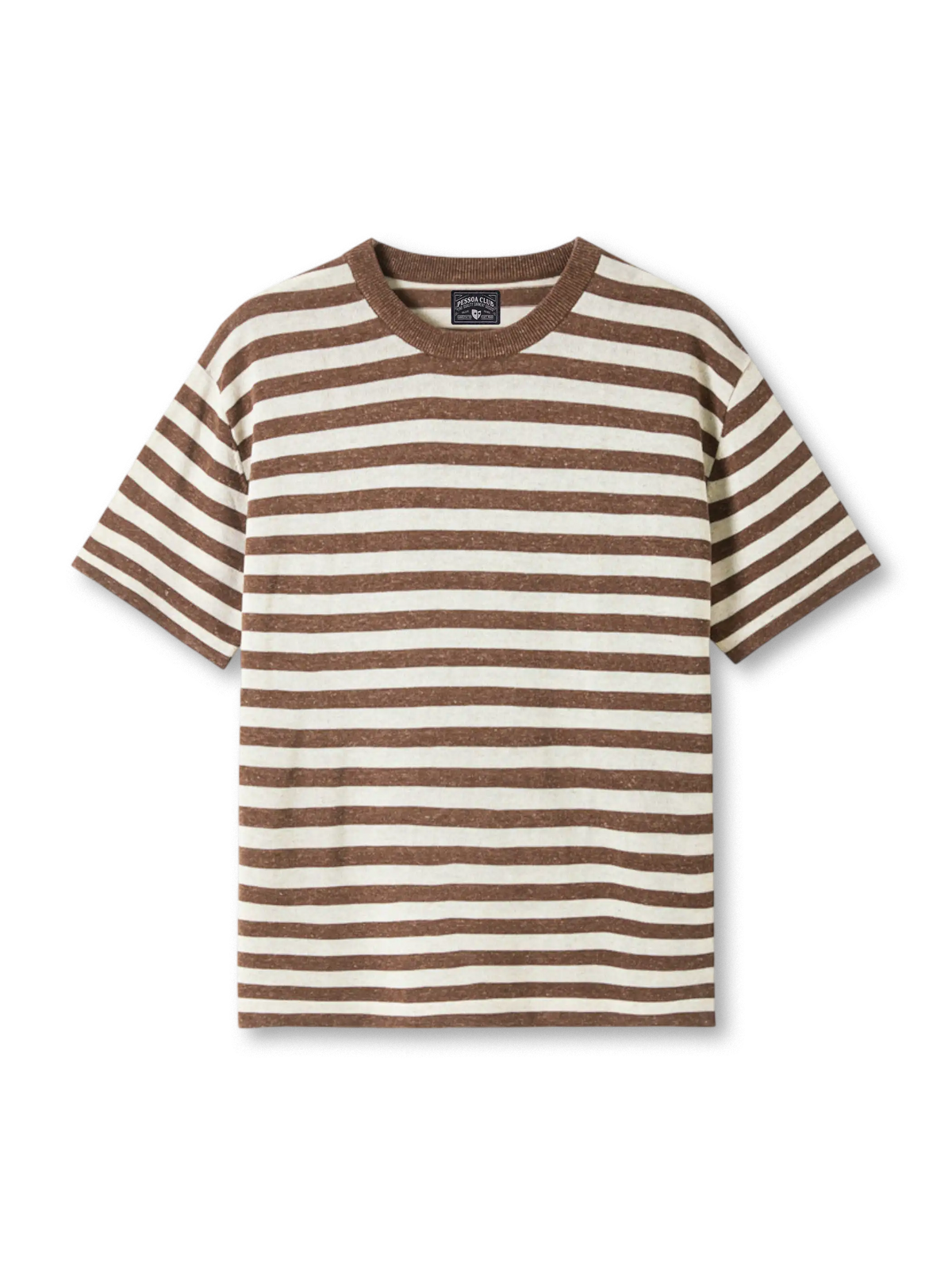 リネン混紡のボーダー柄とリブ編みが映えるニットTシャツ