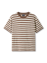リネン混紡のボーダー柄とリブ編みが映えるニットTシャツ