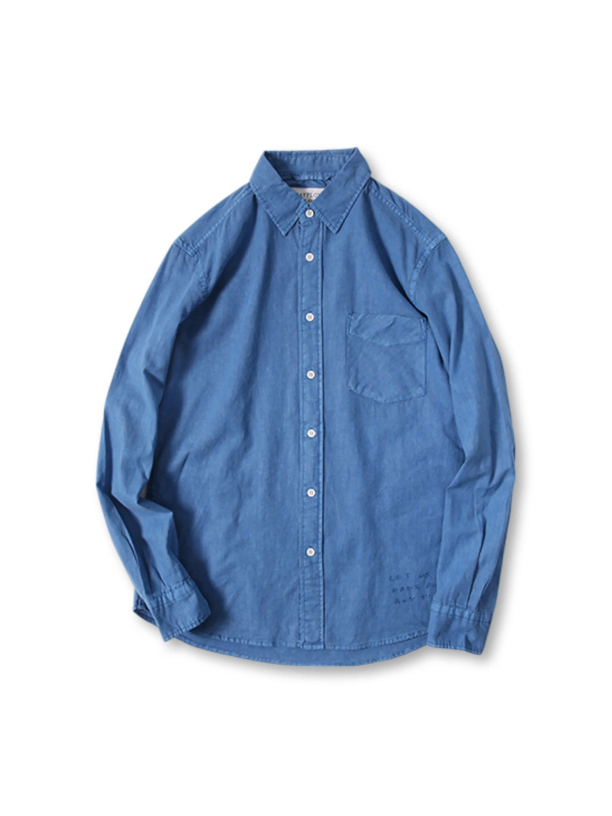 リネンコットン混紡生地に手刺繍とユーズド感を施した上品なウォッシュドシャツ