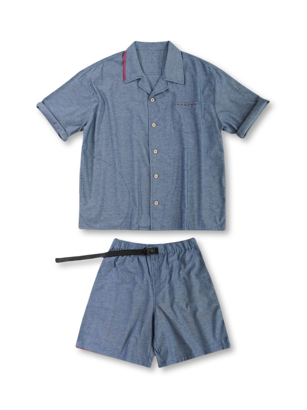 手縫いラインが特徴のリネンコットン素材シャツセット