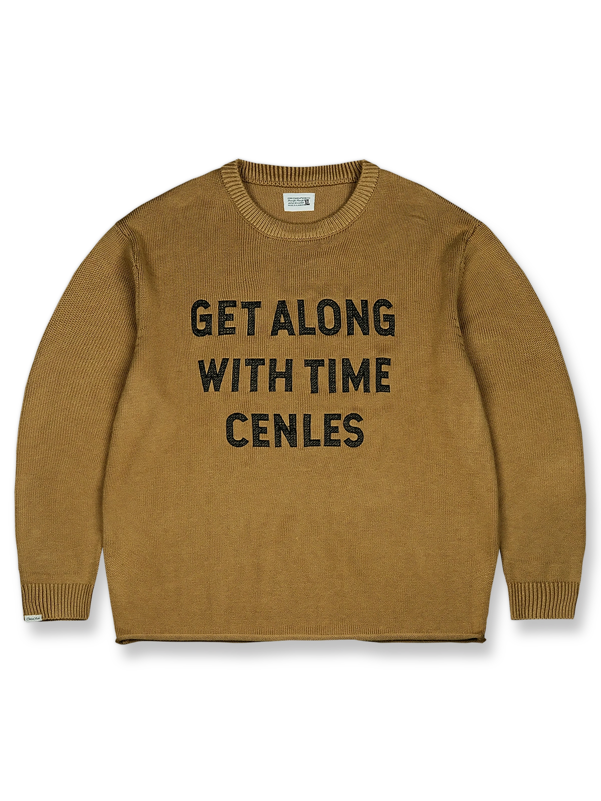 透かしロゴ刺繍とロールドヘムをあしらったウール混紡のニットセーター。暖かく柔らかな手触りとヴィンテージ感のある質感が特徴。