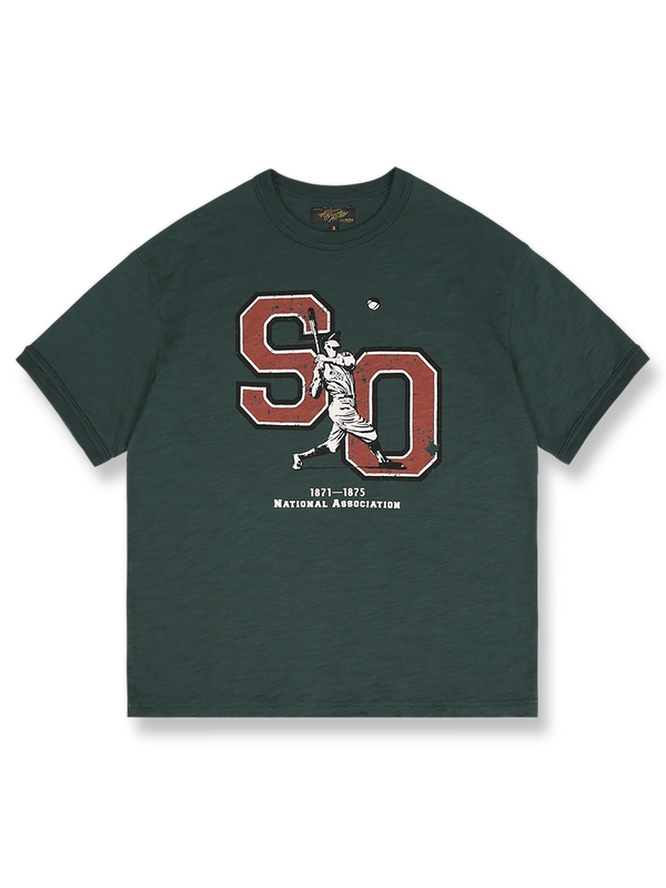 竹節コットン素材と配色リブが特徴の1950年代風レトロリンガーTシャツ