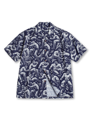 ルチャ・リブレのマスクを総柄プリントで表現したキューバンカラーアロハシャツ