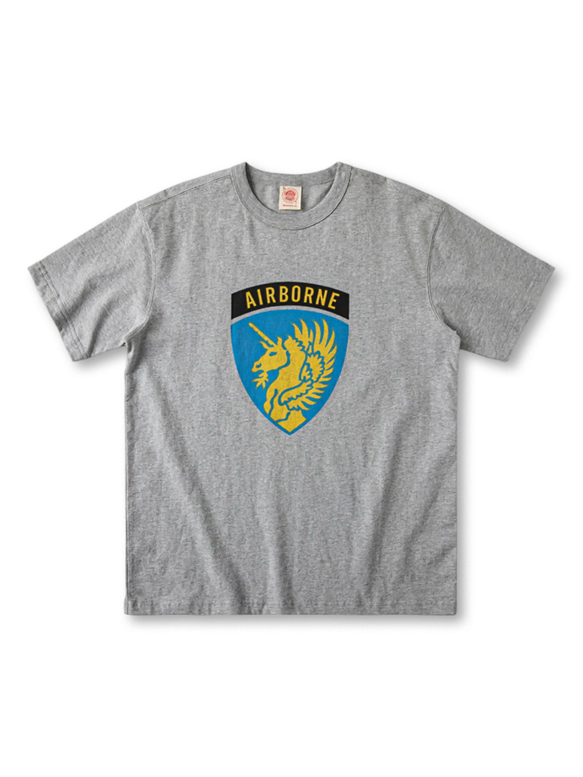 第二次世界大戦のユニコーンエンブレムを配したプレーンコットン製トレーニングTシャツ