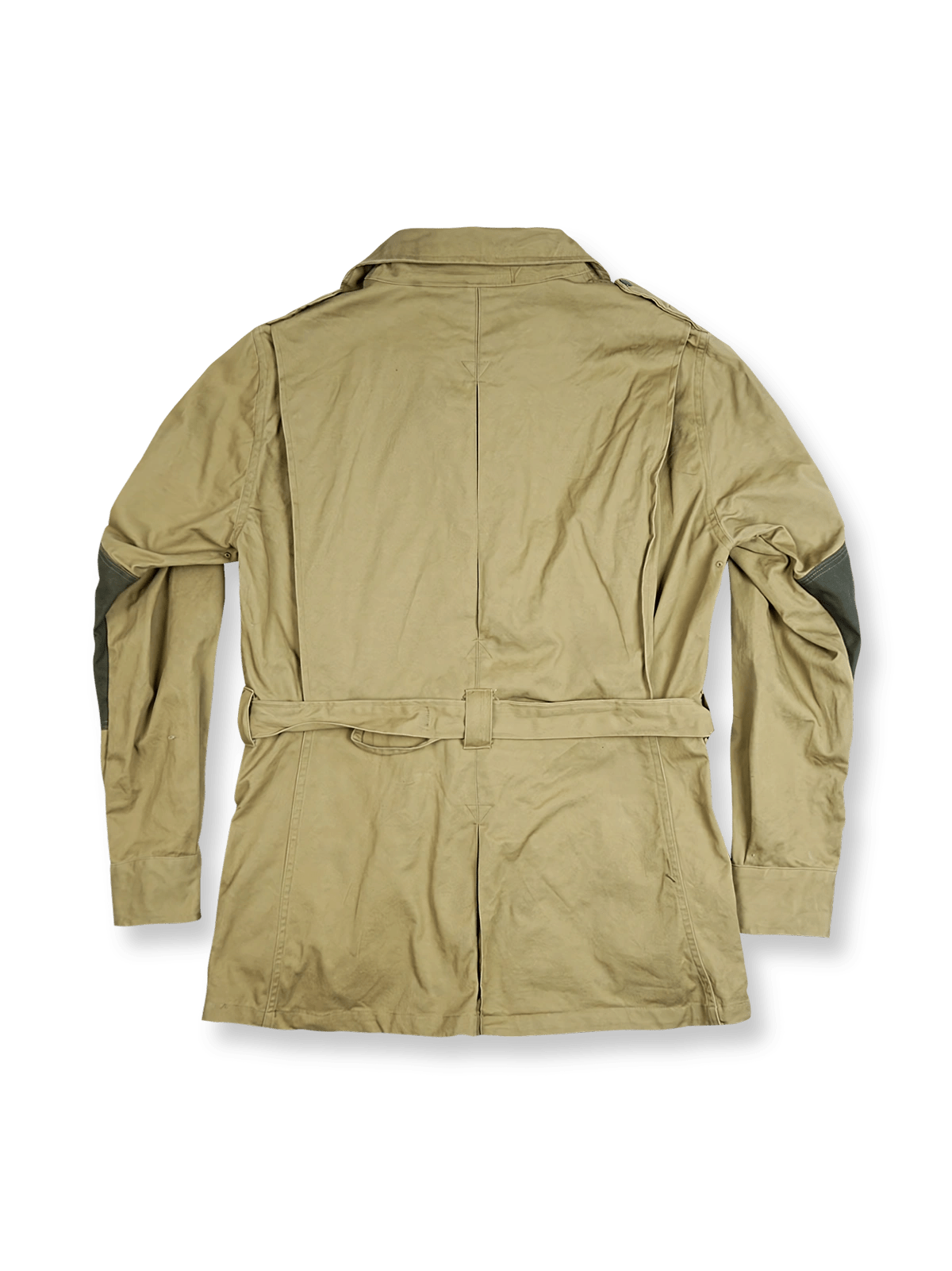 製品画像: M-42パラトルーパーリプロダクションワークジャケットの平置き写真
詳細画像: 肘部補強パッチと大容量ポケットのディテール