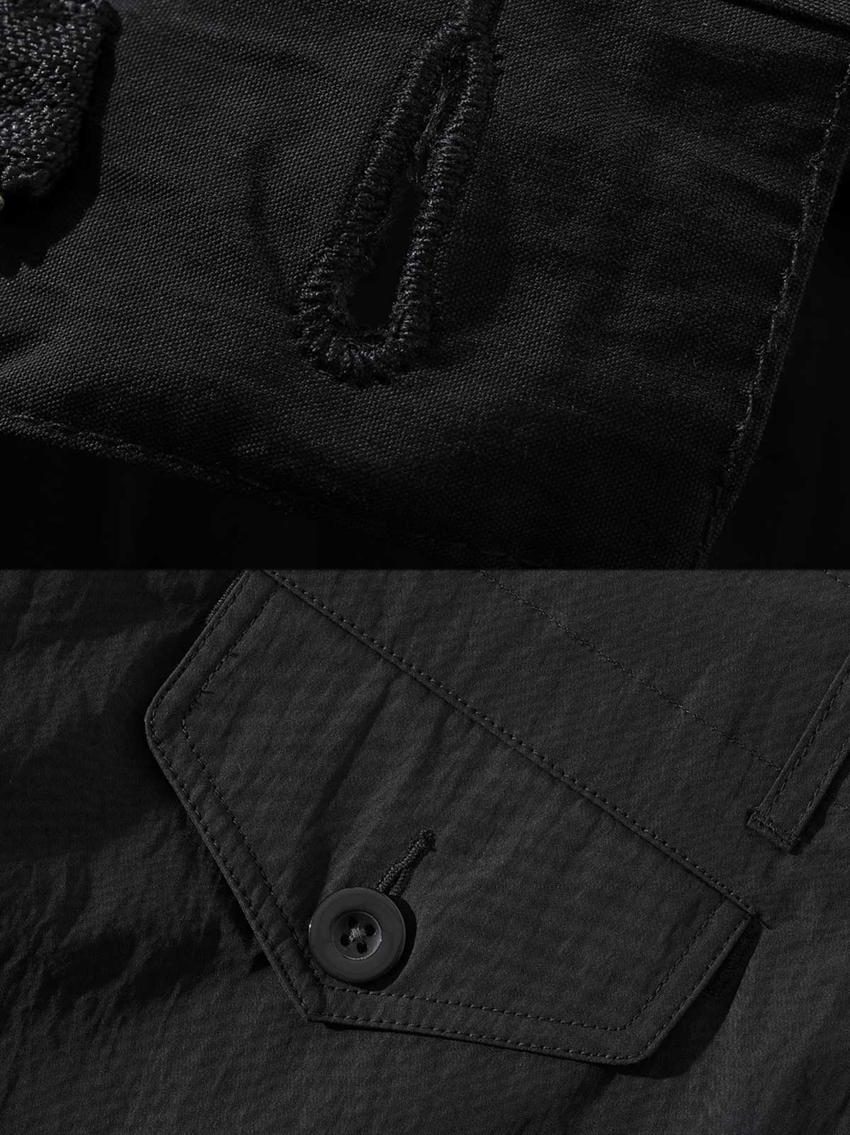 ワークパンツのシワ感素材と膝のダーツデザイン