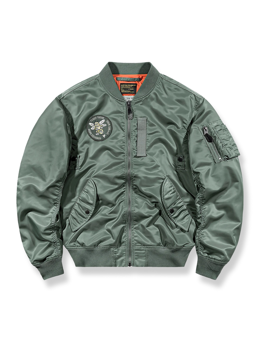 カートゥーンキャラクターと「BOMB SQUADRON」刺繍入りMA-1中綿ジャケット