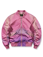 動物バッジとカラフルバッジが特徴のビスコース製日本人体型対応MA-1中綿レザージャケット