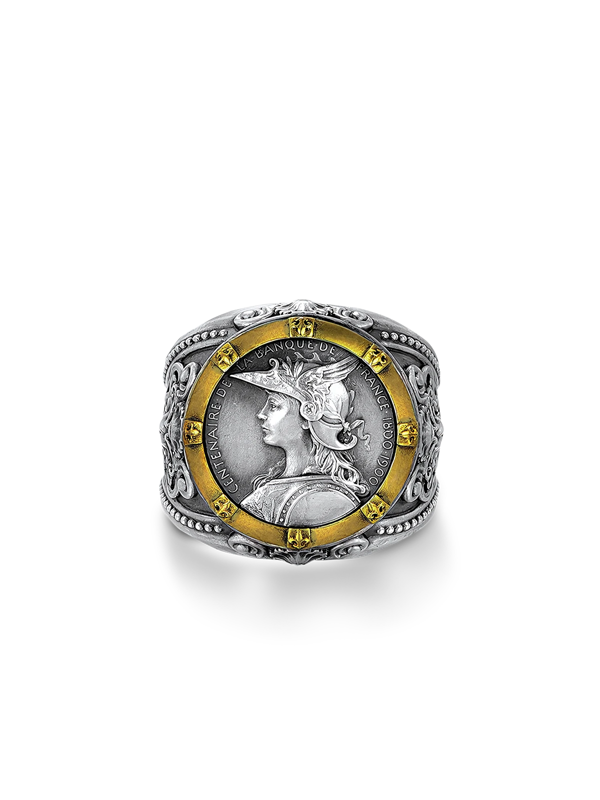 マリアンヌ像モチーフのヴィンテージ銀メッキリング。