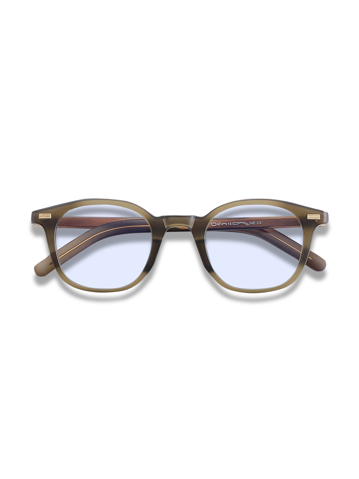 マットなダークグリーンフレームのブルーライトカットメガネ