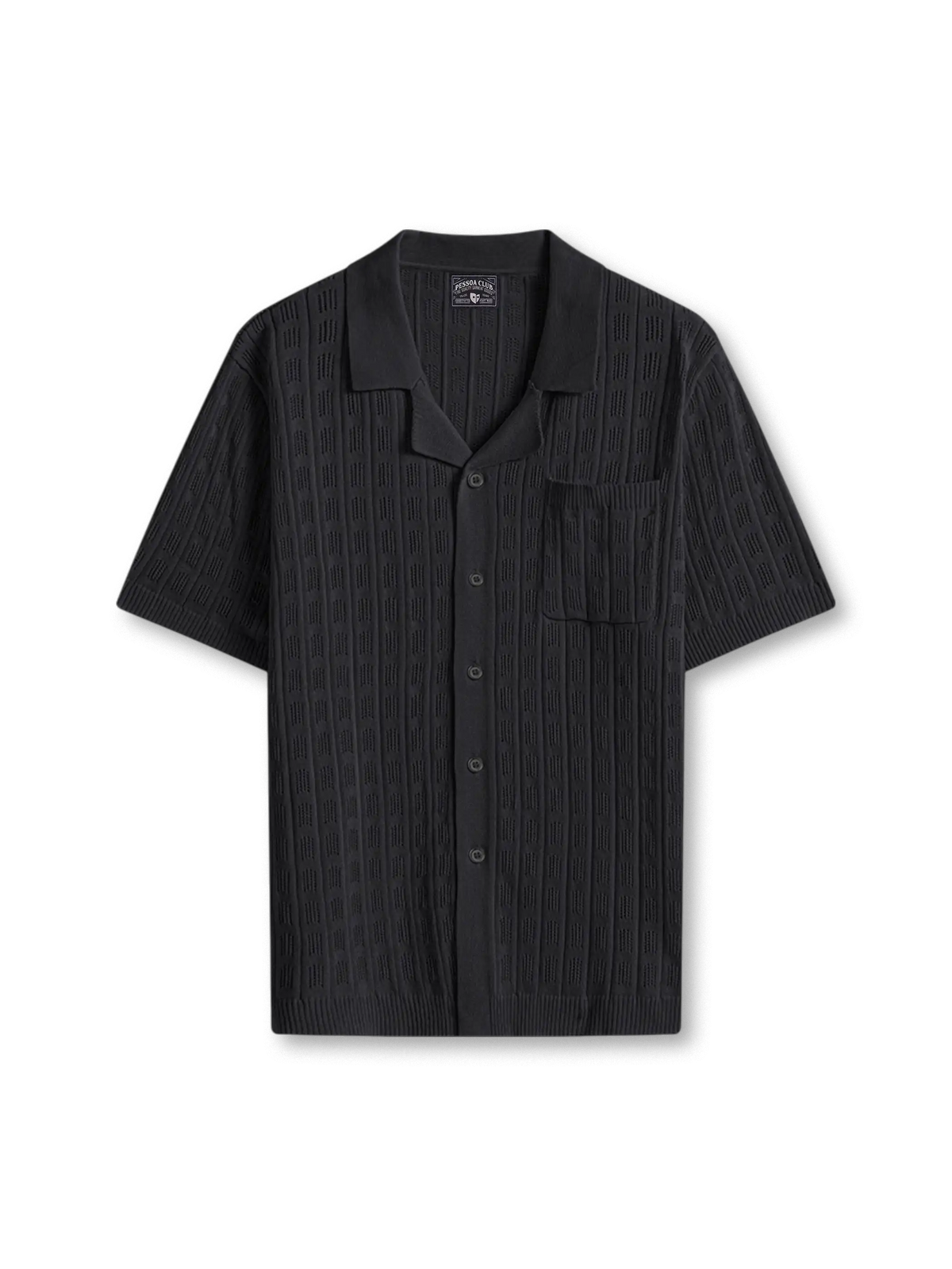 メッシュジャカード編みと単列ボタンが映えるカーディガンシャツ