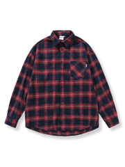 微起毛加工のチェック柄長袖フランネルシャツ